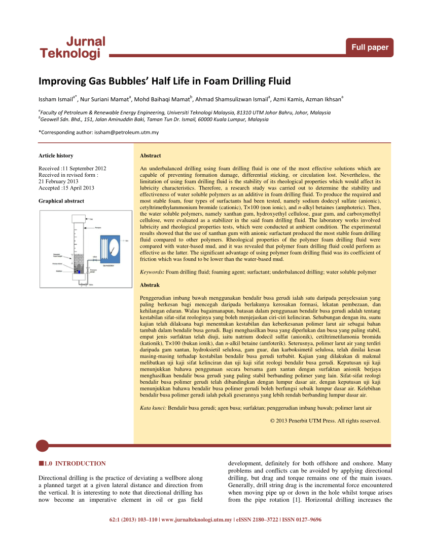 PDF) Improving Gas Bubblesu0027 Half Life in Foam Drilling Fluid