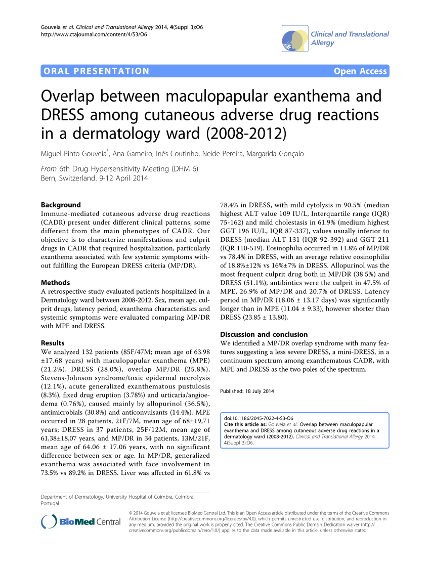 PDF) Overlap between maculopapular exanthema and DRESS among