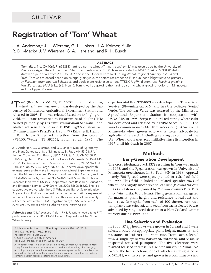 Pdf Registration Of Tom Wheat