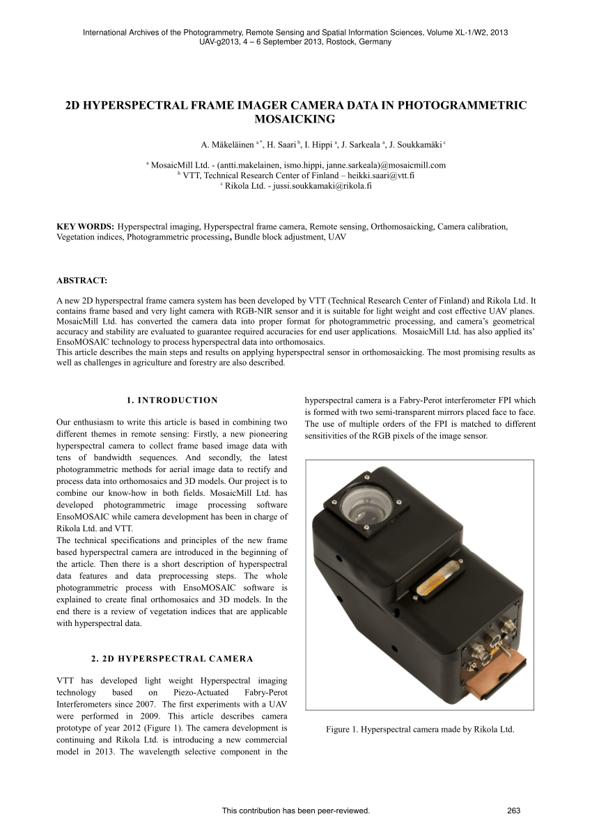 PDF 2D hyperspectral frame imager camera data in photogrammetric