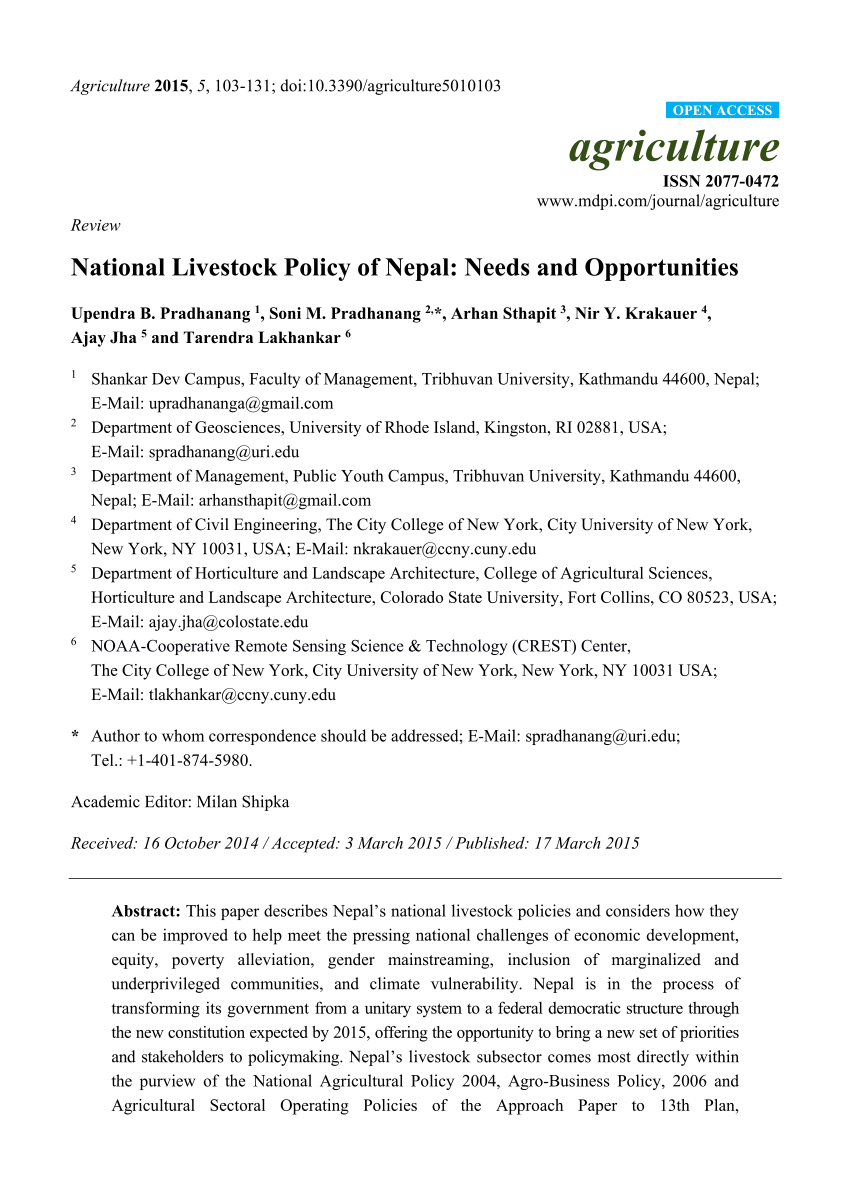 Pdf National Livestock Policy Of Nepal Needs And Opportunities