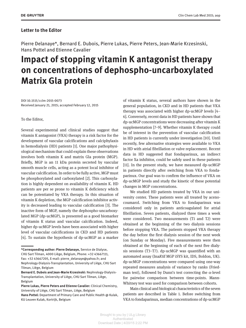 Pdf Impact Of Stopping Vitamin K Antagonist Therapy On Concentrations
