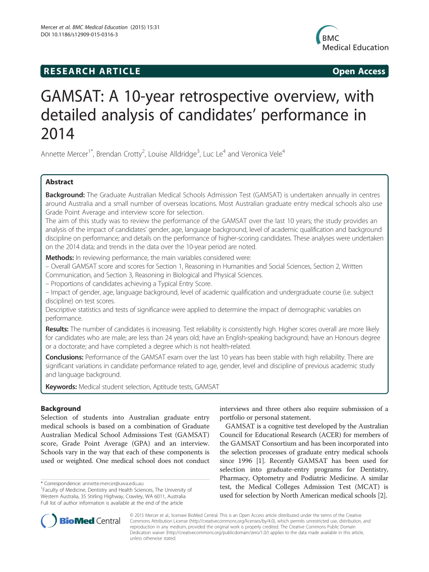 PDF) GAMSAT: A 10-year retrospective overview, with detailed ...