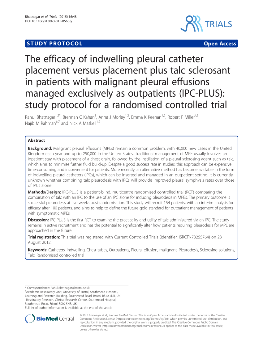 PDF) Indwelling Pleural Catheters for Malignant Pleural Effusion: A Time  for Action