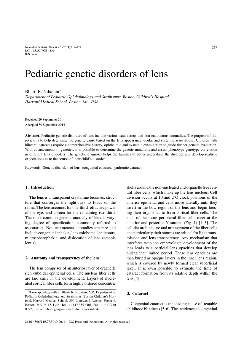 (PDF) Pediatric genetic disorders of lens