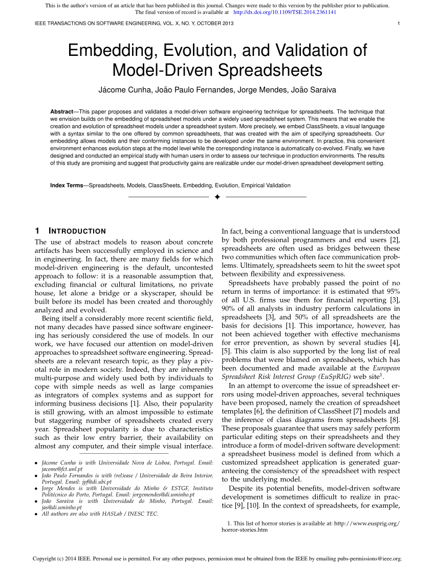 PDF) Embedding, Evolution, and Validation of Model-Driven Spreadsheets