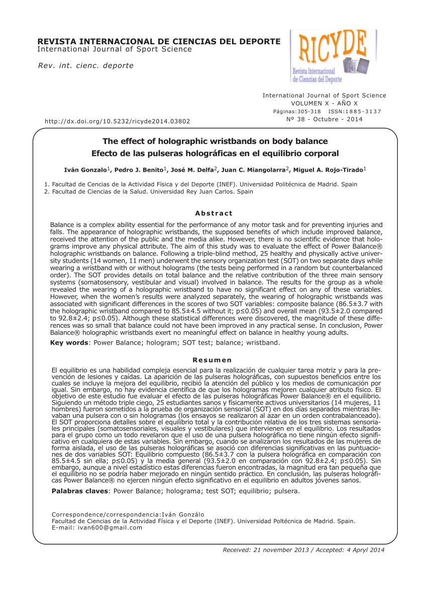 PDF) The effect of holographic wristbands on body balance. [El ...