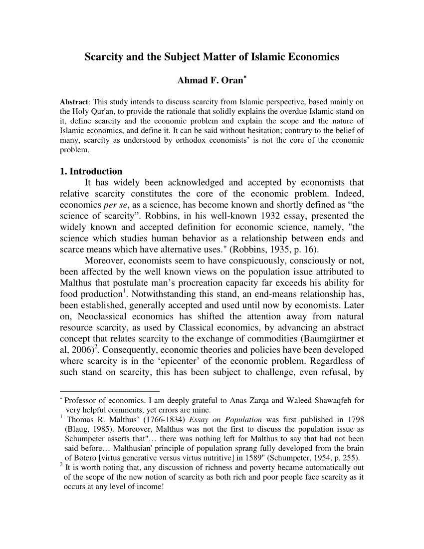 pdf) scarcity and the subject matter of islamic economics
