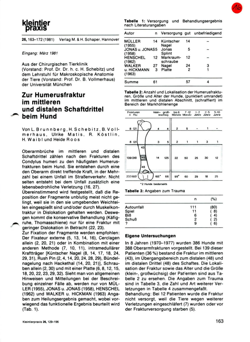 (PDF) Zur Humerusfraktur im mittleren und distalen Schaftdrittel beim Hund