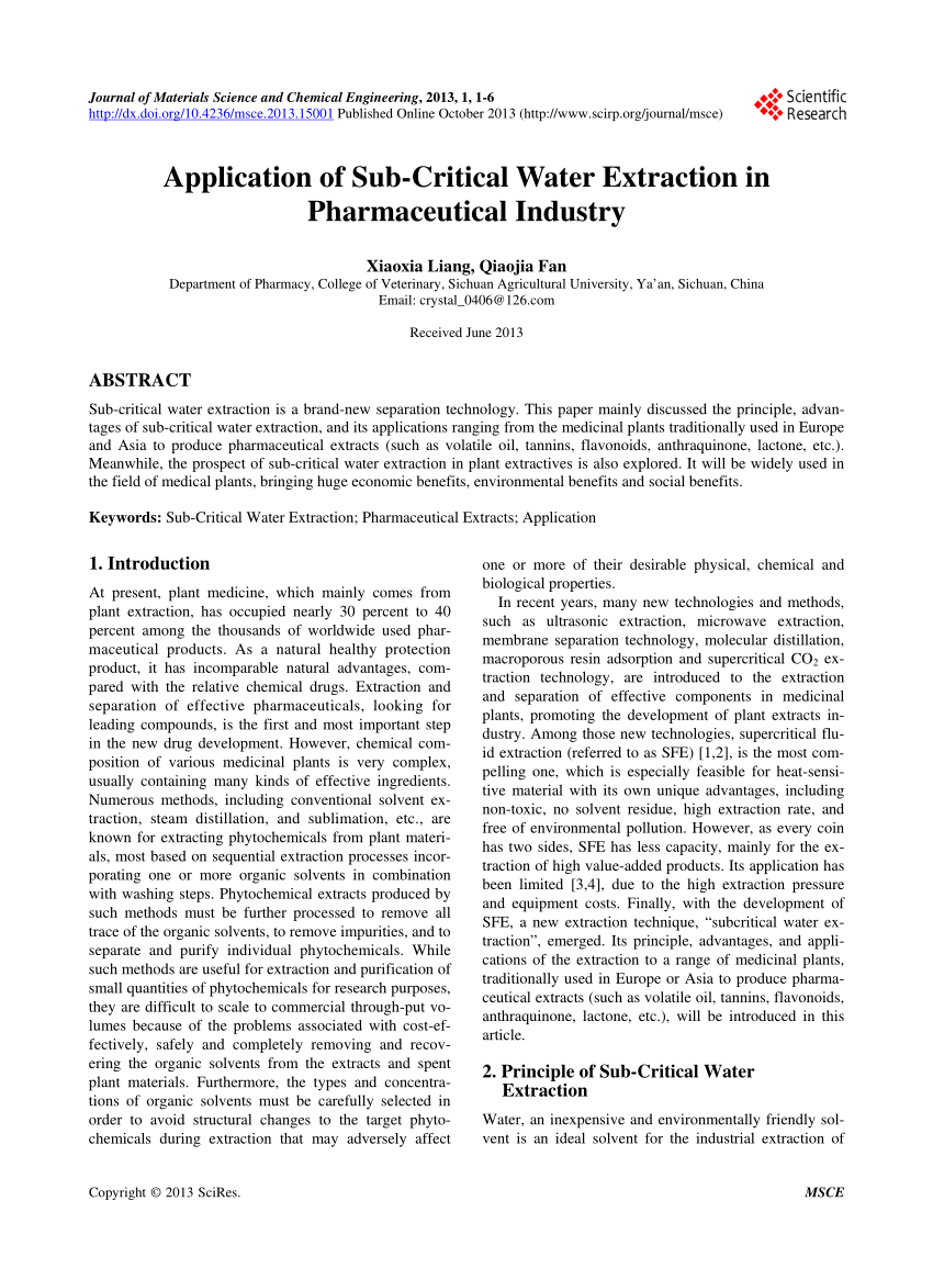 Pdf Application Of Sub Critical Water Extraction In