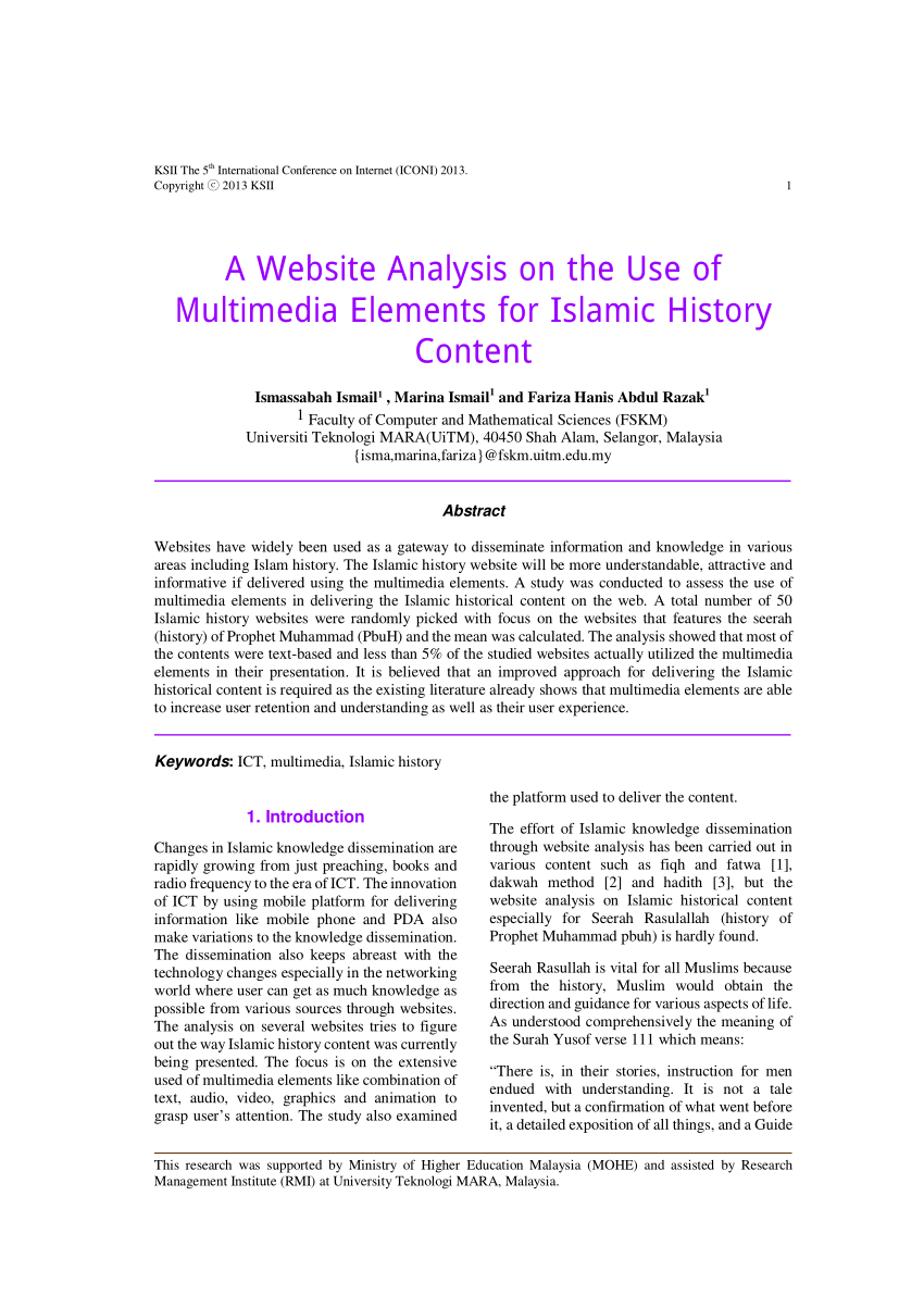 Pdf A Website Analysis On The Use Of Multimedia Elements For Islamic History Content