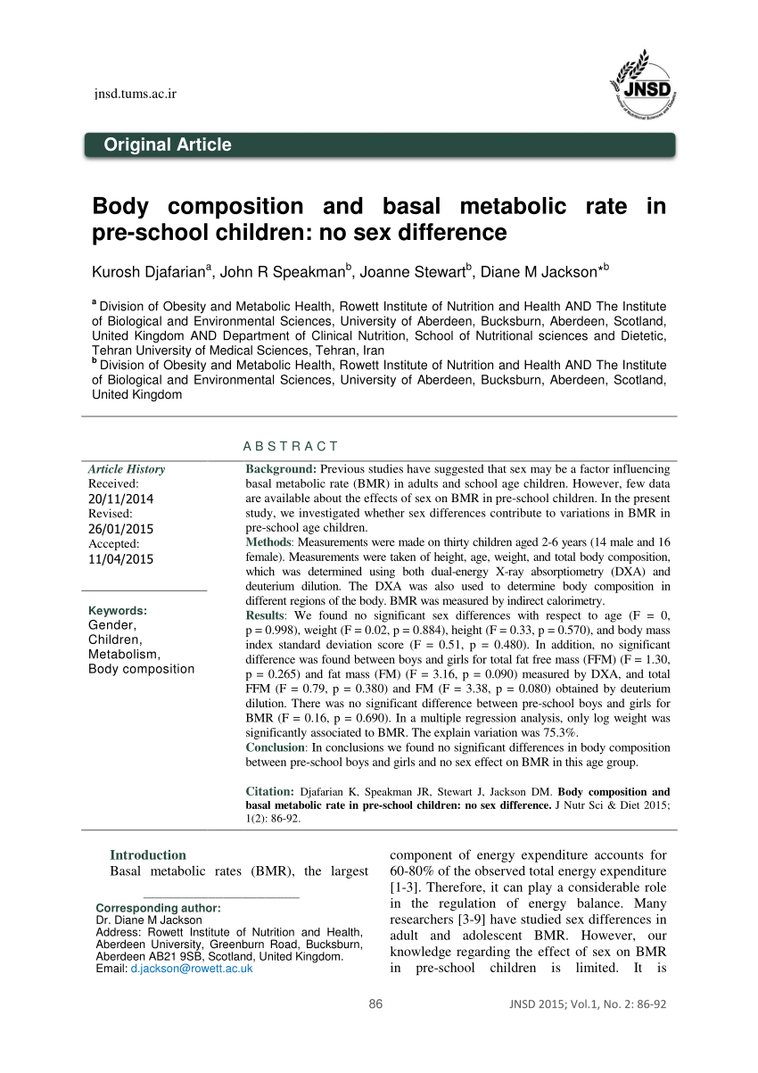 PDF) Body composition and basal metabolic rate in pre-school children: no  sex difference