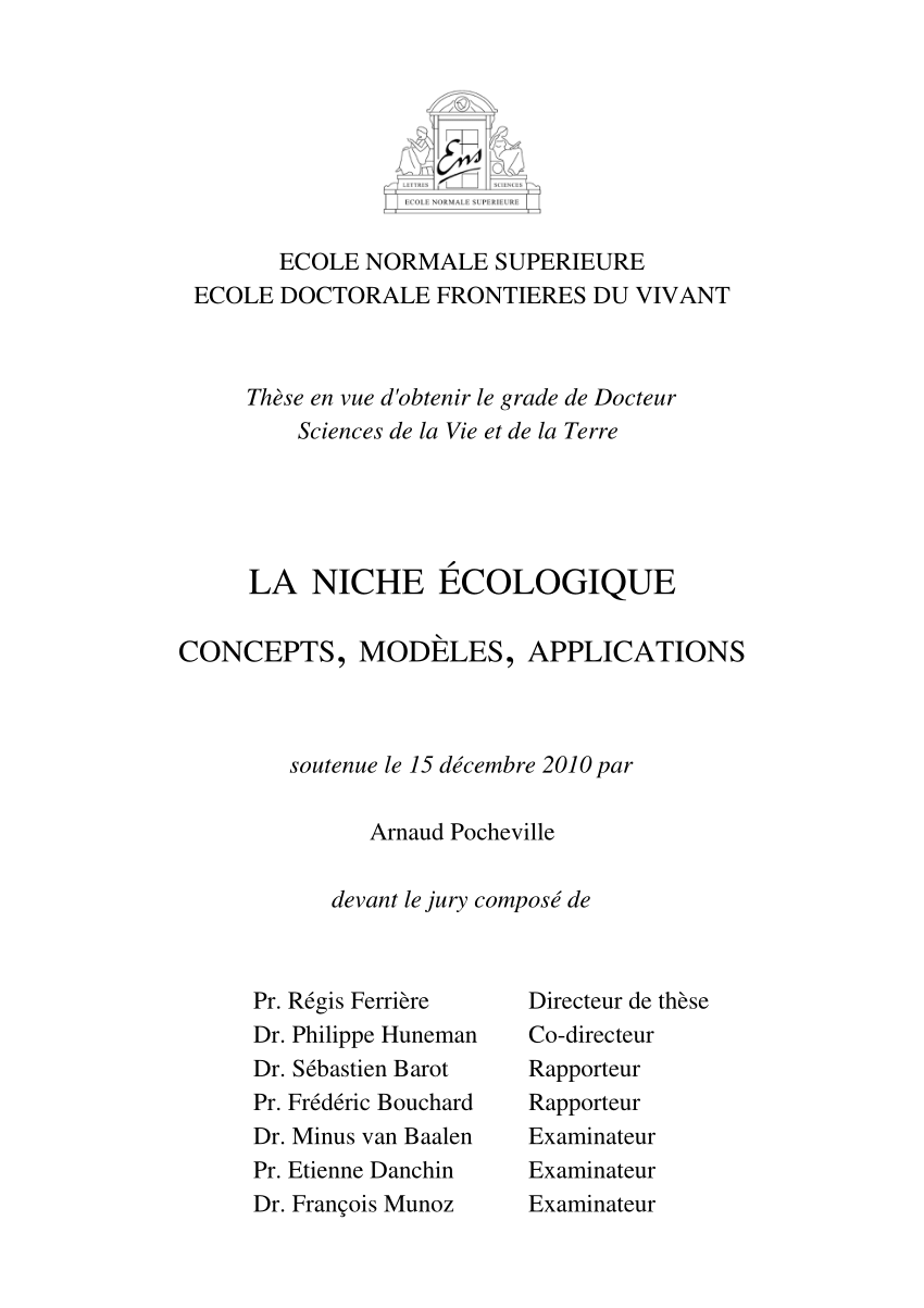 Pdf La Niche Ecologique Concepts Modeles Applications