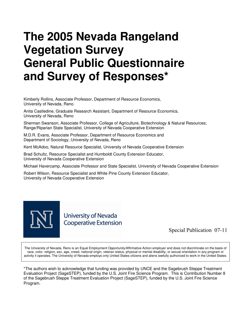 Pdf The 2005 Nevada Rangeland Vegetation Survey General - 