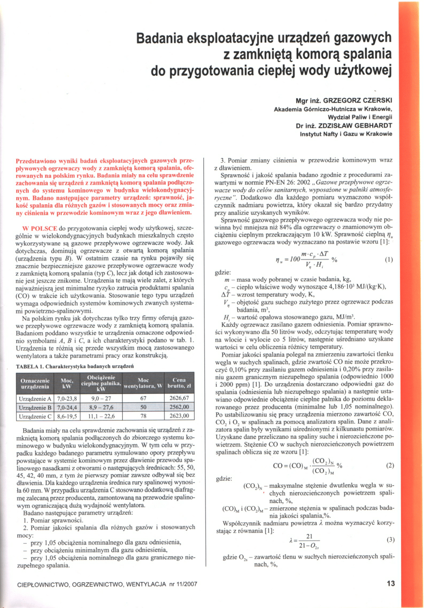 Badania Doraźne Eksploatacyjne Wykonuje Się M In (PDF) Badania eksploatacyjne urządzeń gazowych z zamkniętą komorą