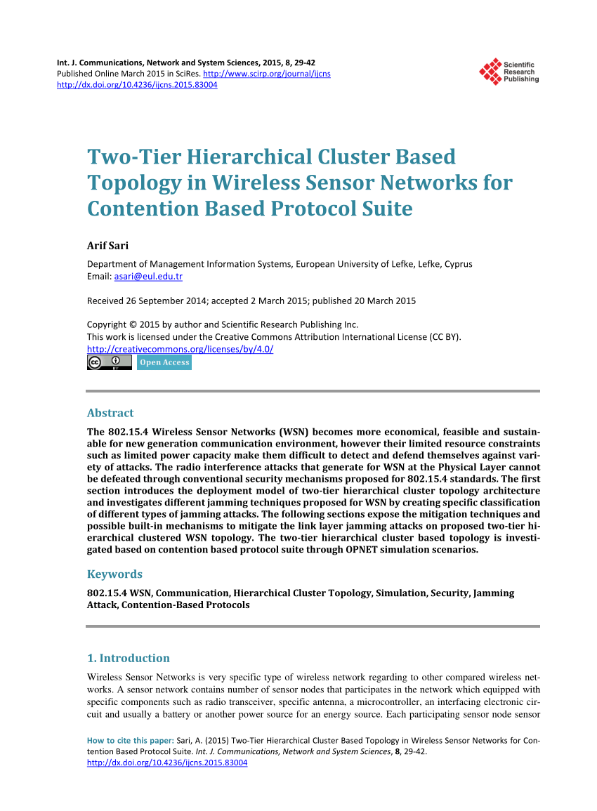 PDF] Two-Tier Hierarchical Cluster Based Topology in Wireless Sensor  Networks for Contention Based Protocol Suite