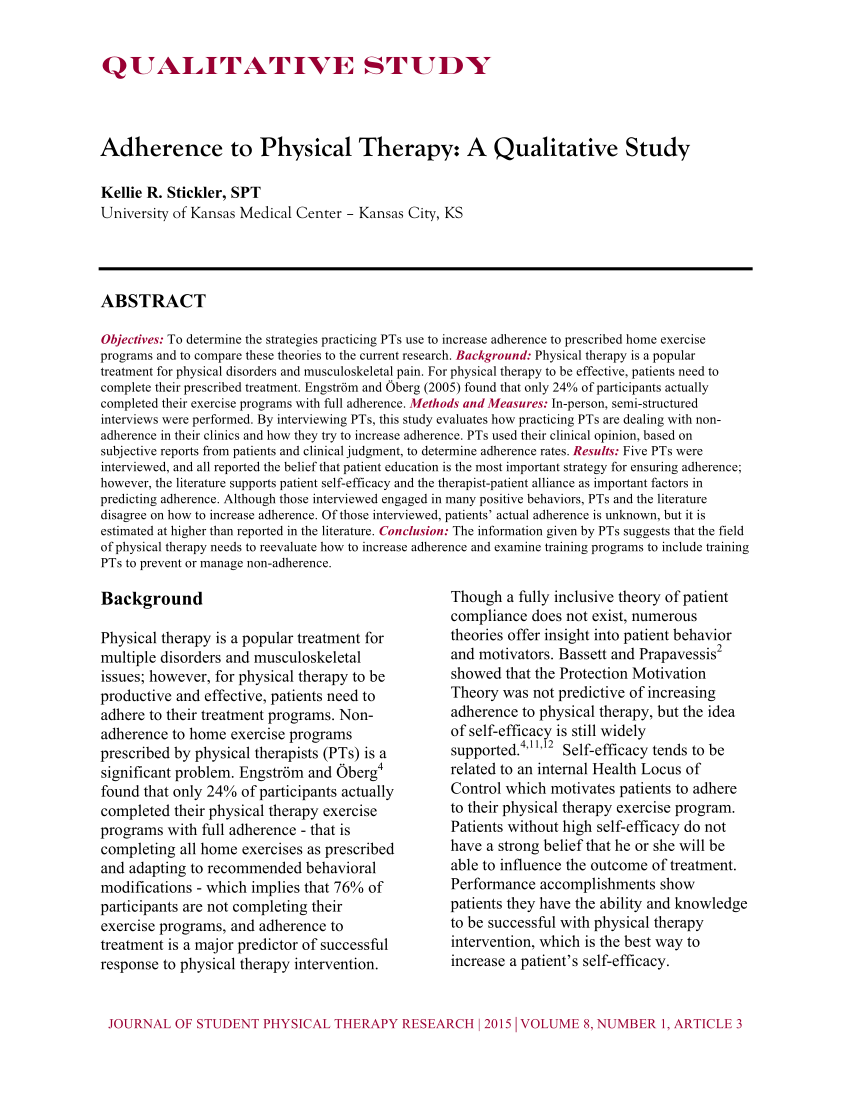 PDF) Adherence to Physical Therapy: A Qualitative Study