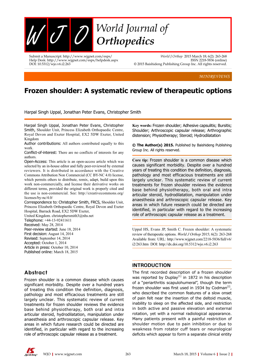 Pdf Frozen Shoulder A Systematic Review Of Therapeutic Options