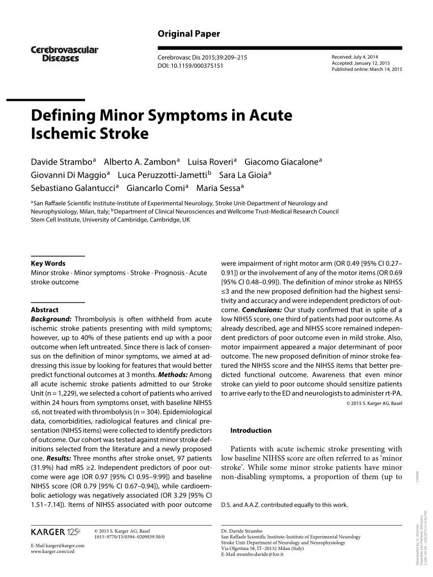 pdf) defining minor symptoms in acute ischemic stroke