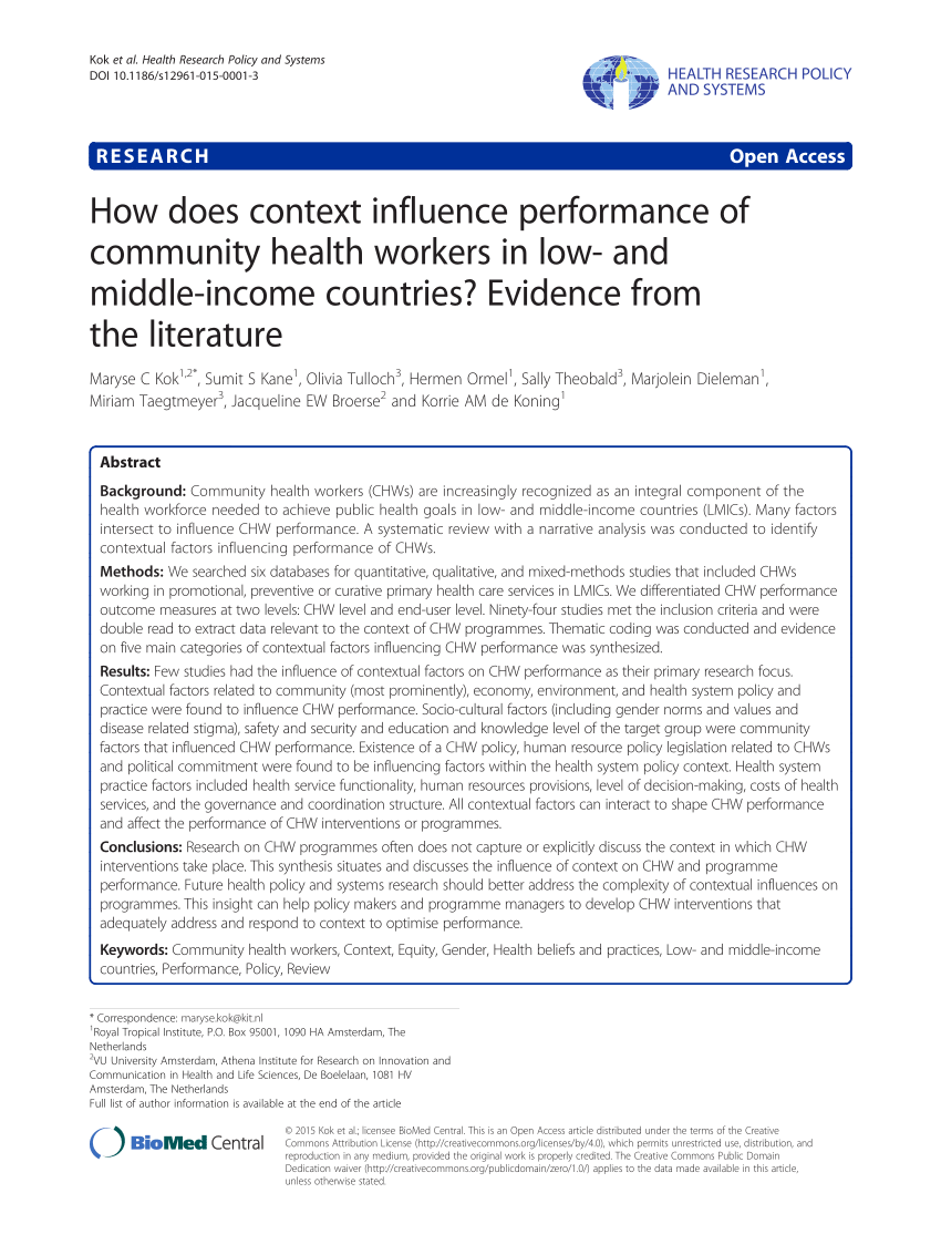 PDF) How does context influence performance of community health ...