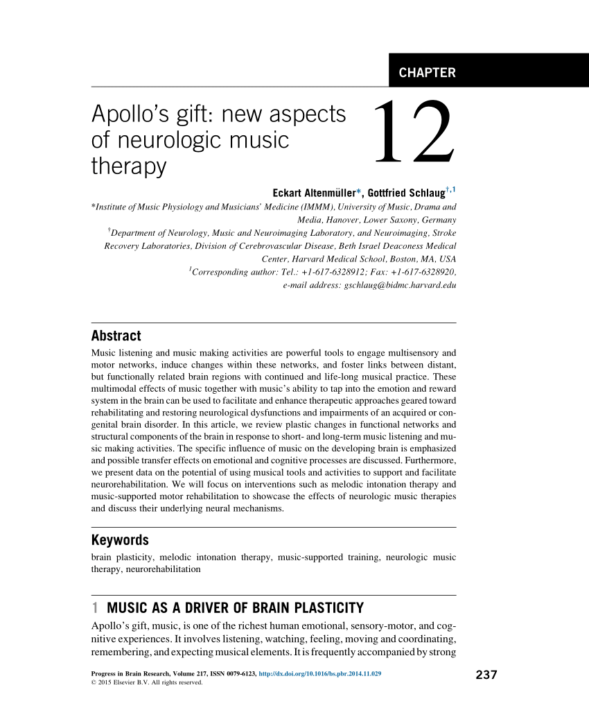 (PDF) Apollo's gift New aspects of neurologic music therapy