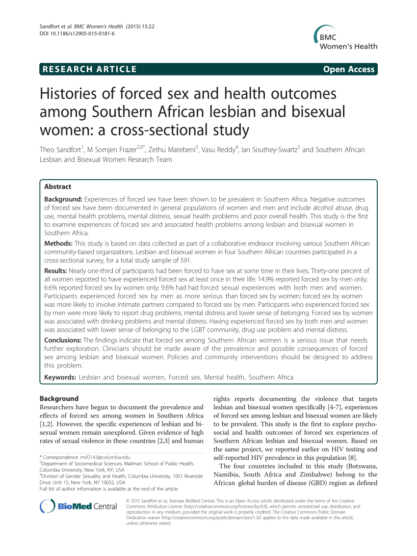 PDF) Histories of forced sex and health outcomes among Southern African lesbian and bisexual women A cross-sectional study hq photo