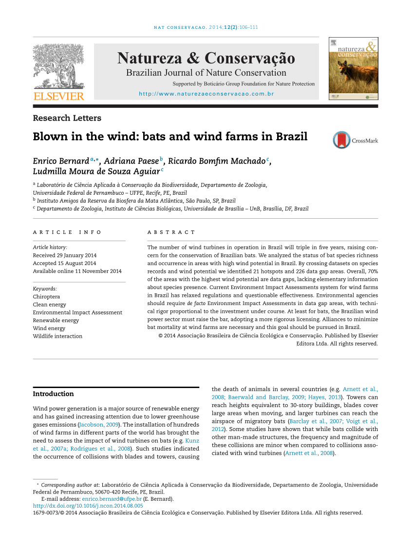 Estimated annual wind energy potential (in W/m2) in Brazil, based