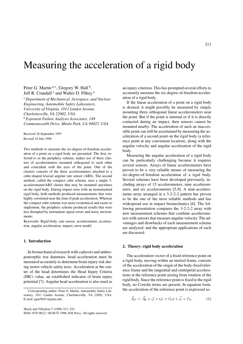 Pdf Measuring The Acceleration Of A Rigid Body