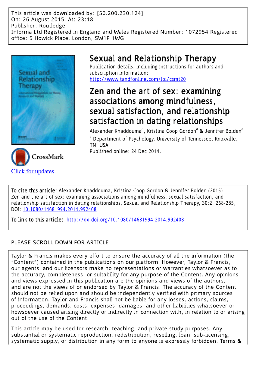 Pdf Zen And The Art Of Sex Examining Associations Among Mindfulness Sexual Satisfaction And