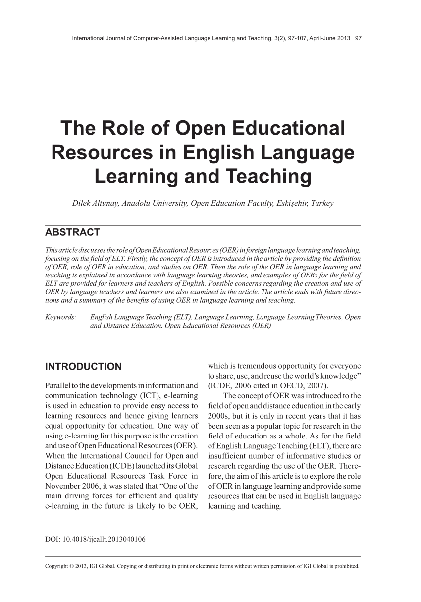 PDF) Open Educational Resources in Teaching English for Academic