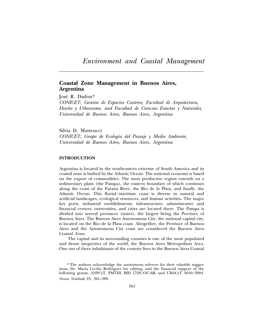 Pdf Coastal Zone Management In Buenos Aires Argentina