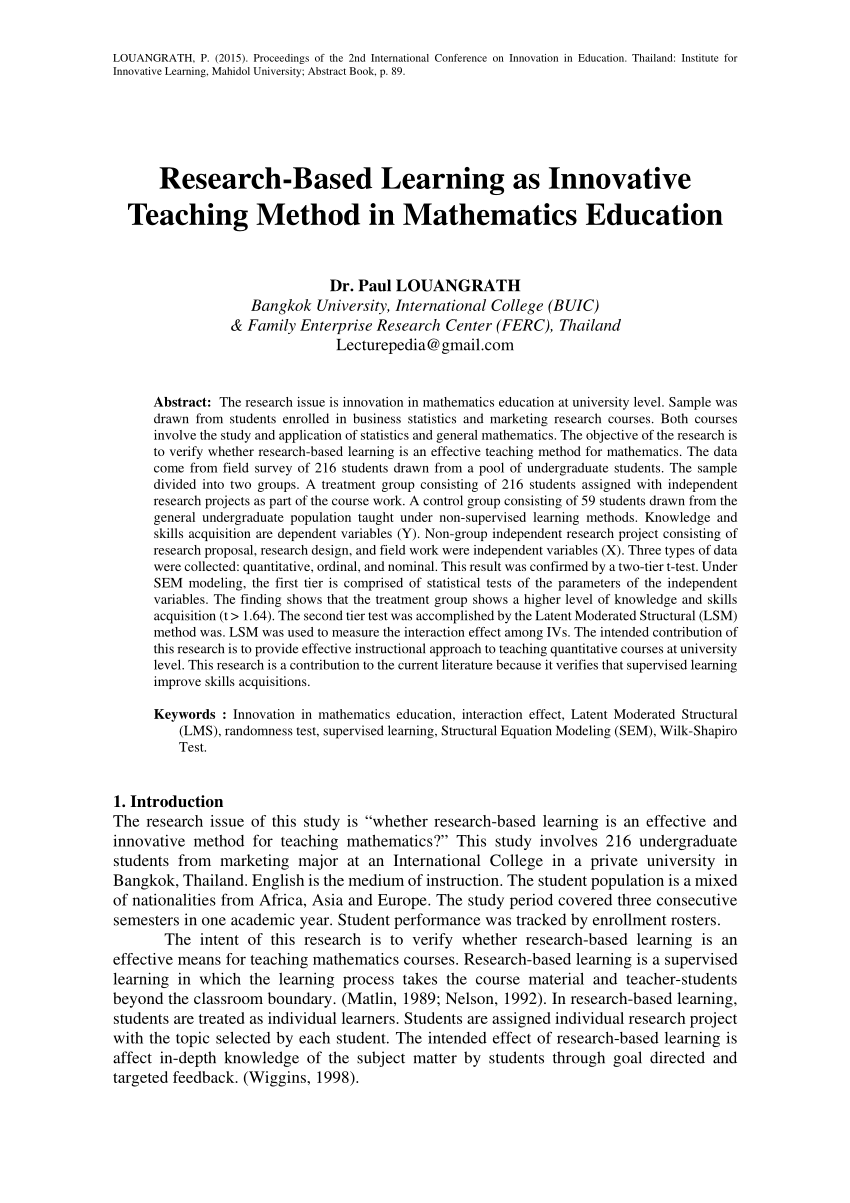 sample research in mathematics education