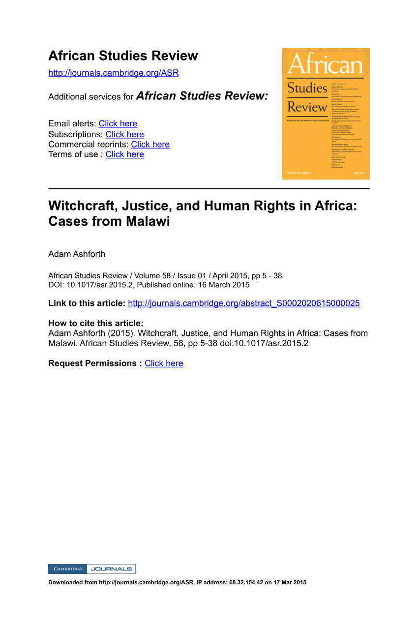 Pdf Witchcraft Justice And Human Rights In Africa Cases From Malawi