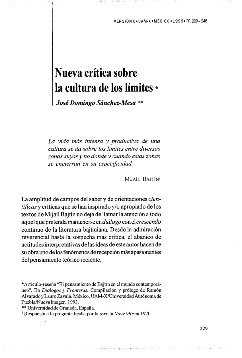 PDF) Nueva crítica sobre la cultura de los límites