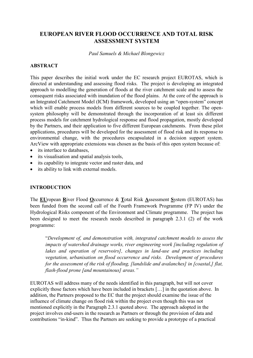 (PDF) EUROPEAN RIVER FLOOD OCCURRENCE AND TOTAL RISK ASSESSMENT SYSTEM