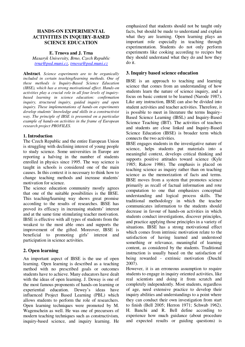 Pdf Hands On Experimental Activities In Inquiry Based Science Education