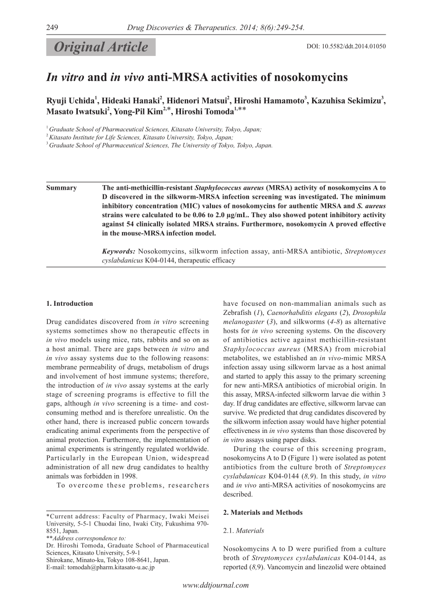 Pdf In Vitro And In Vivo Anti Mrsa Activities Of Nosokomycins 1648