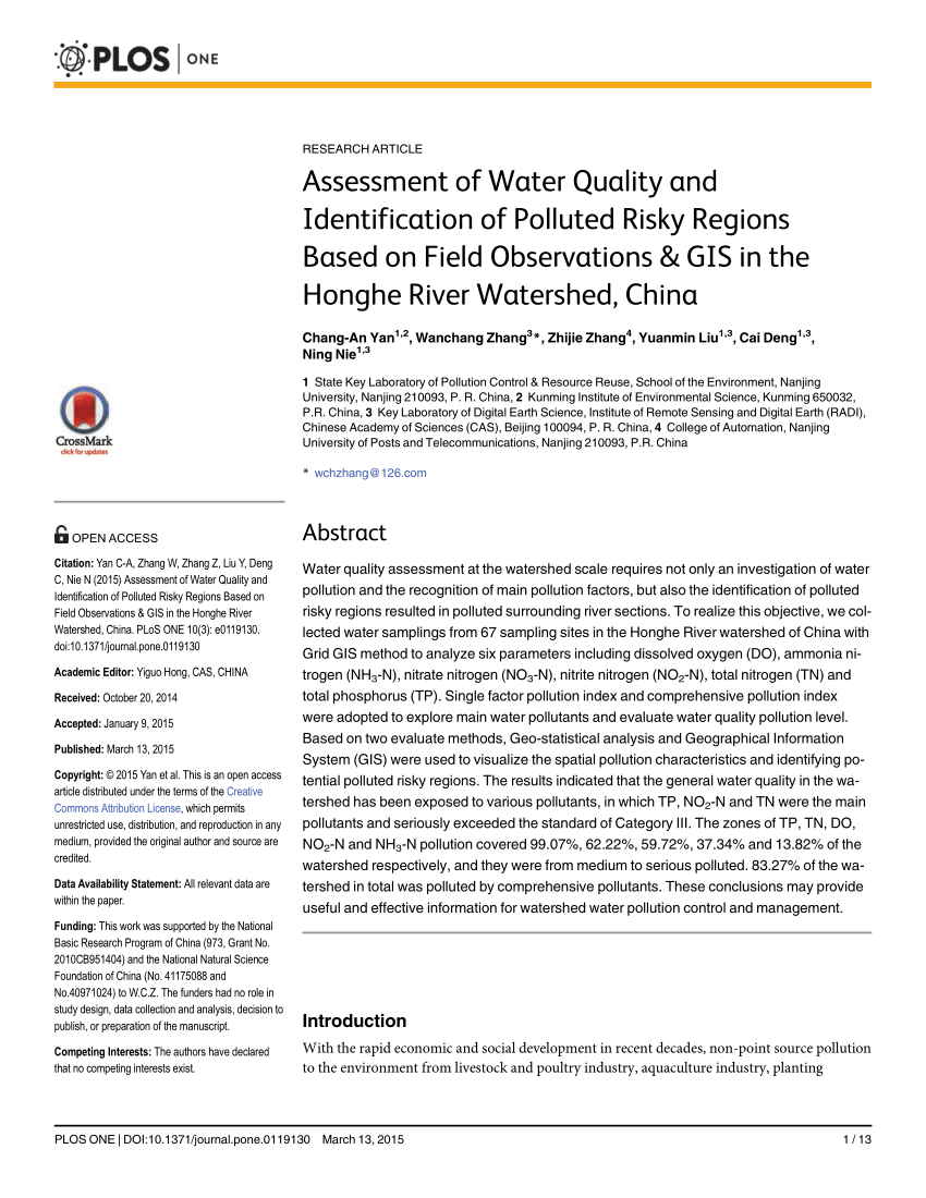 assessment of water quality research paper