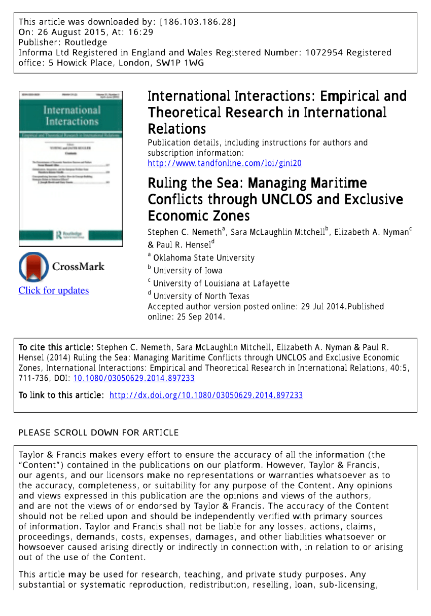 (PDF) Ruling the Sea: Managing Maritime Conflicts through UNCLOS and