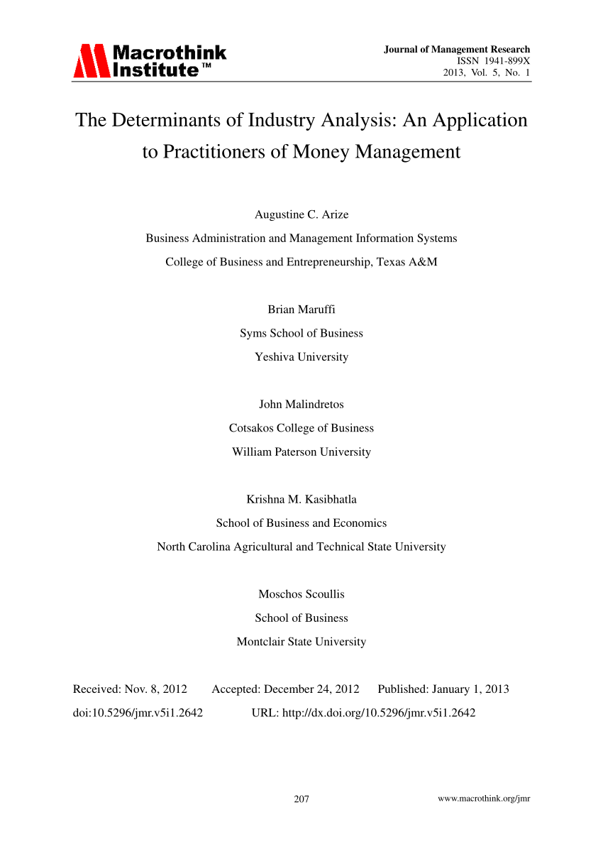 Pdf The Determinants Of Industry Analysis An Application To Practitioners Of Money Management