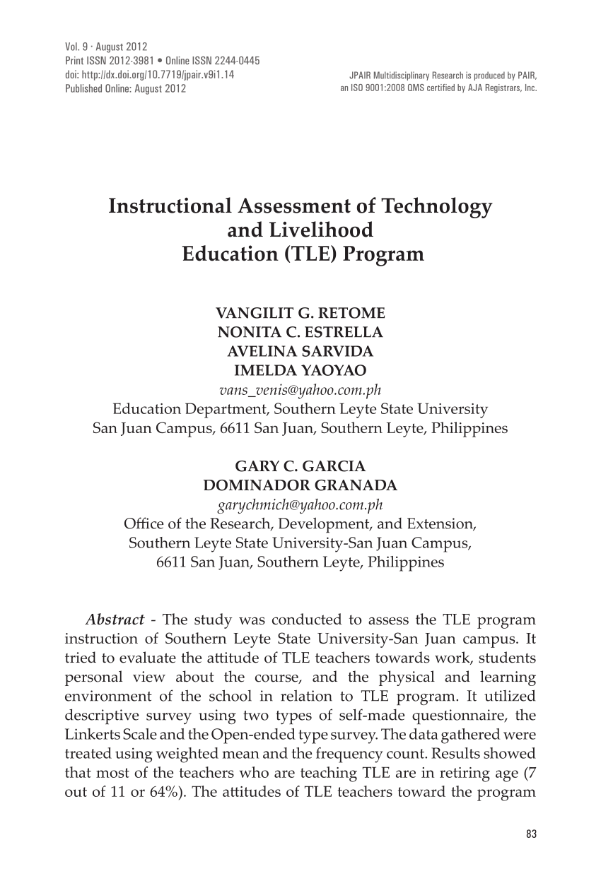 sample thesis title about technology and livelihood education
