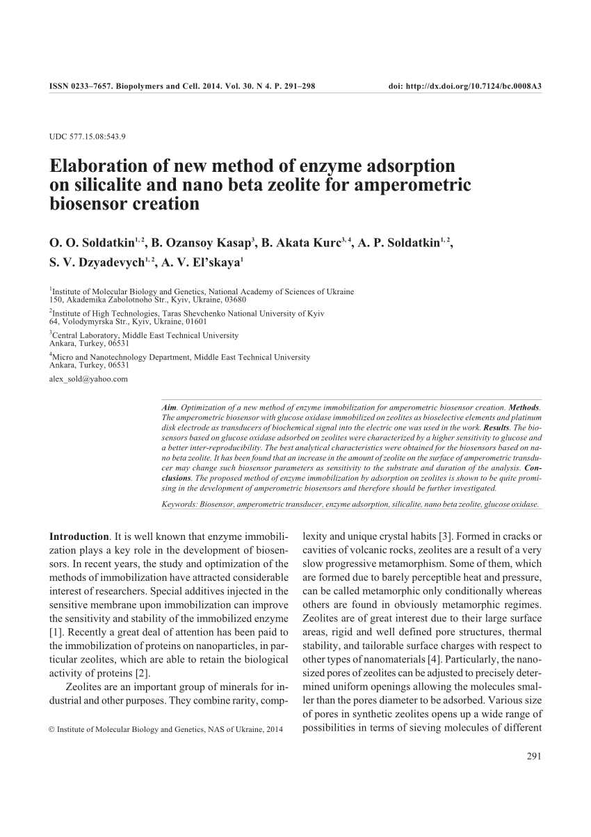 Pdf Elaboration Of New Method Of Enzyme Adsorption On Silicalite And Nano Beta Zeolite For Amperometric Biosensor Creation