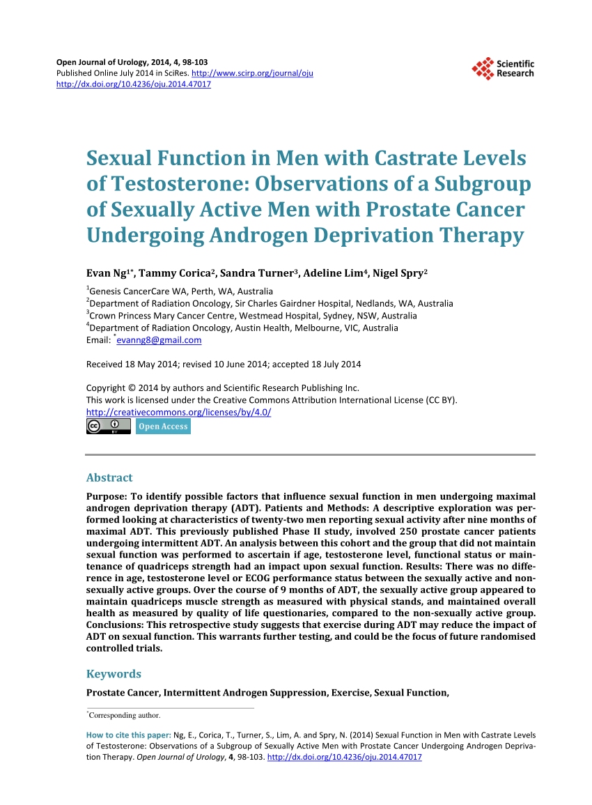 Pdf Sexual Function In Men With Castrate Levels Of Testosterone Observations Of A Subgroup Of 1806