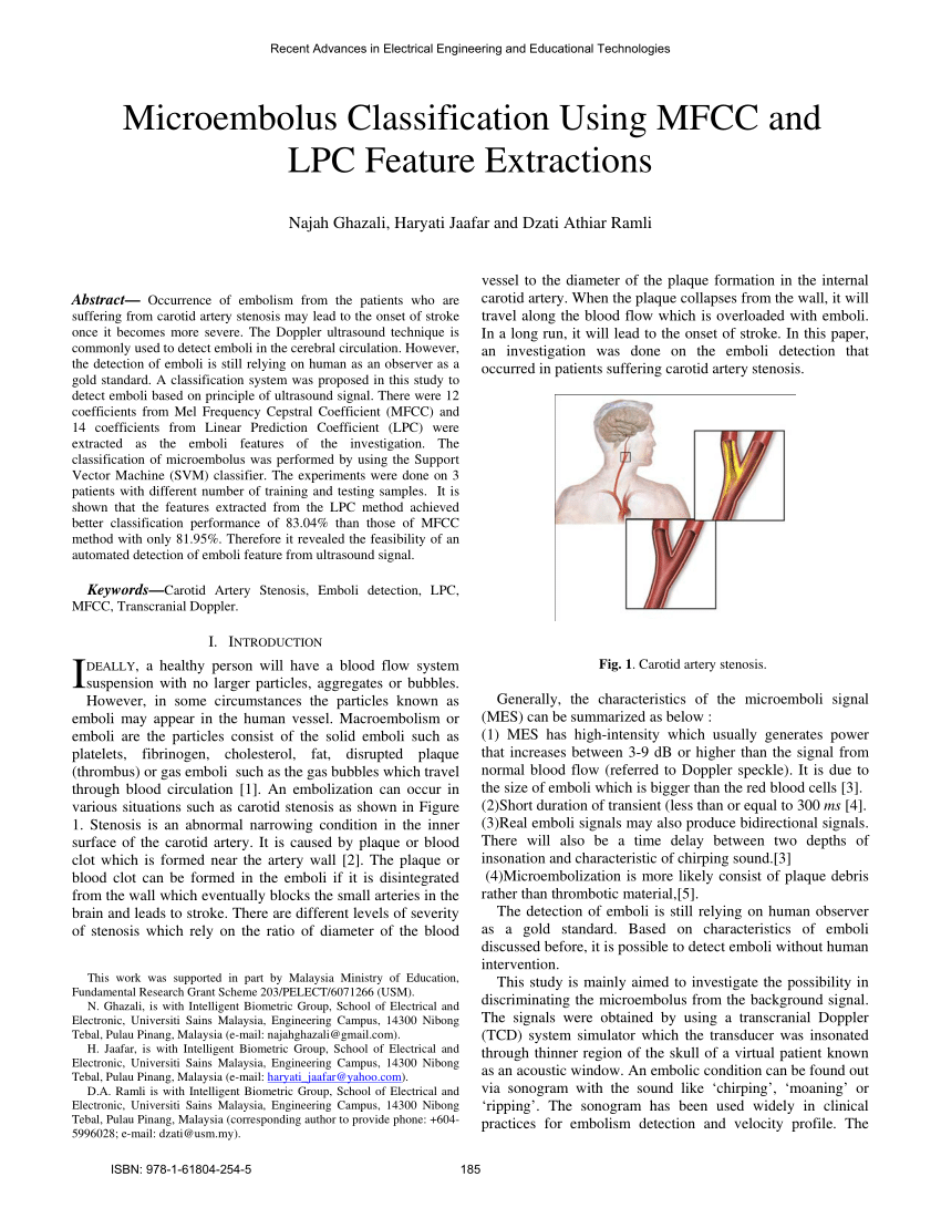 PDF) Microembolus Classification Using MFCC and LPC Feature ...