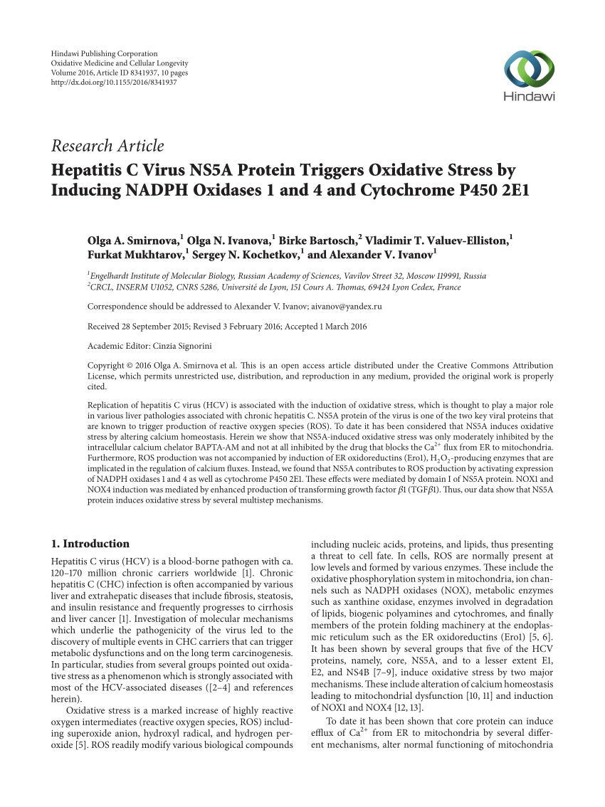 Pdf P228 Hepatitis C Virus Ns5a Protein Triggers Oxidative Stress By Inducing Nadph Oxidases 1 And 4 And Cytochrome P450 2e1