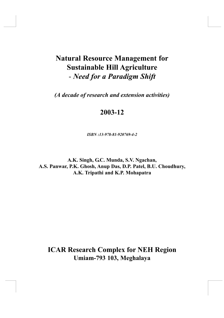 Pdf Natural Resource Management For Sustainable Hill Agriculture Need For A Paradigm Shift