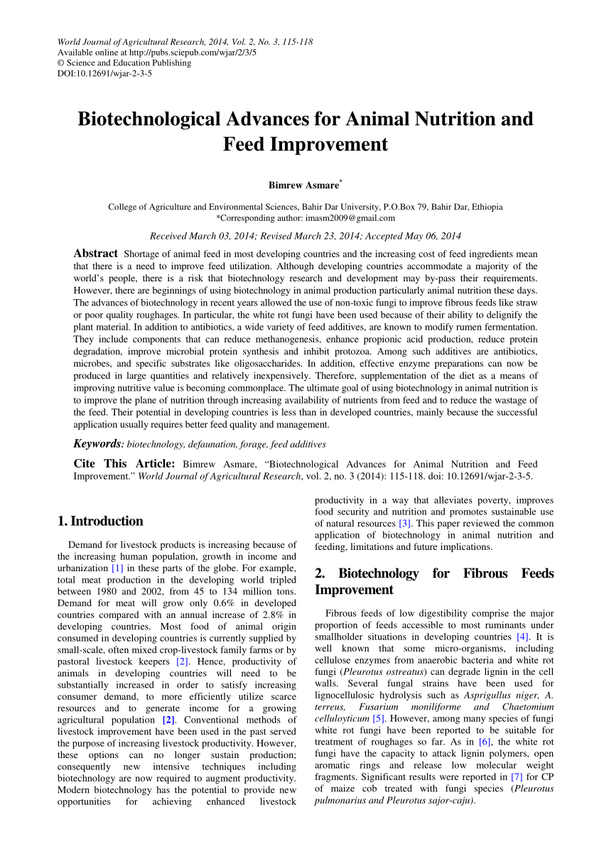 animal nutrition research paper topics