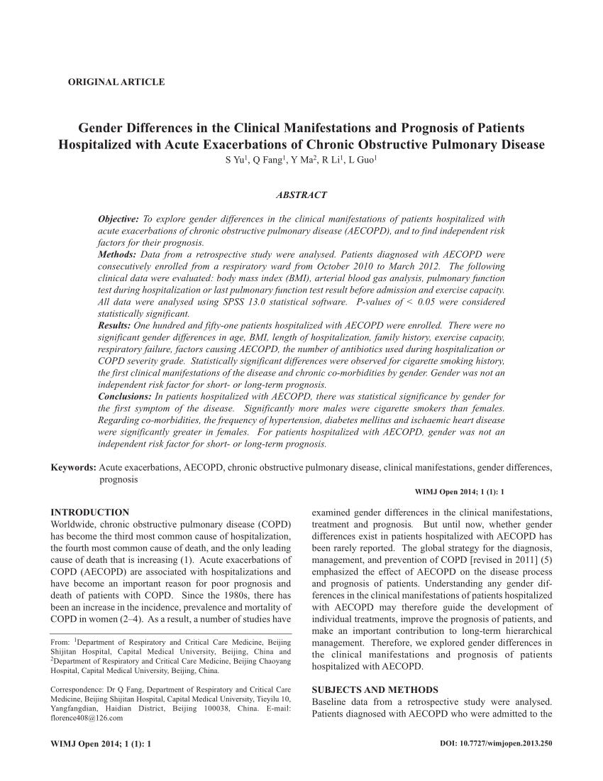 Pdf Gender Differences In The Clinical Manifestations And Prognosis