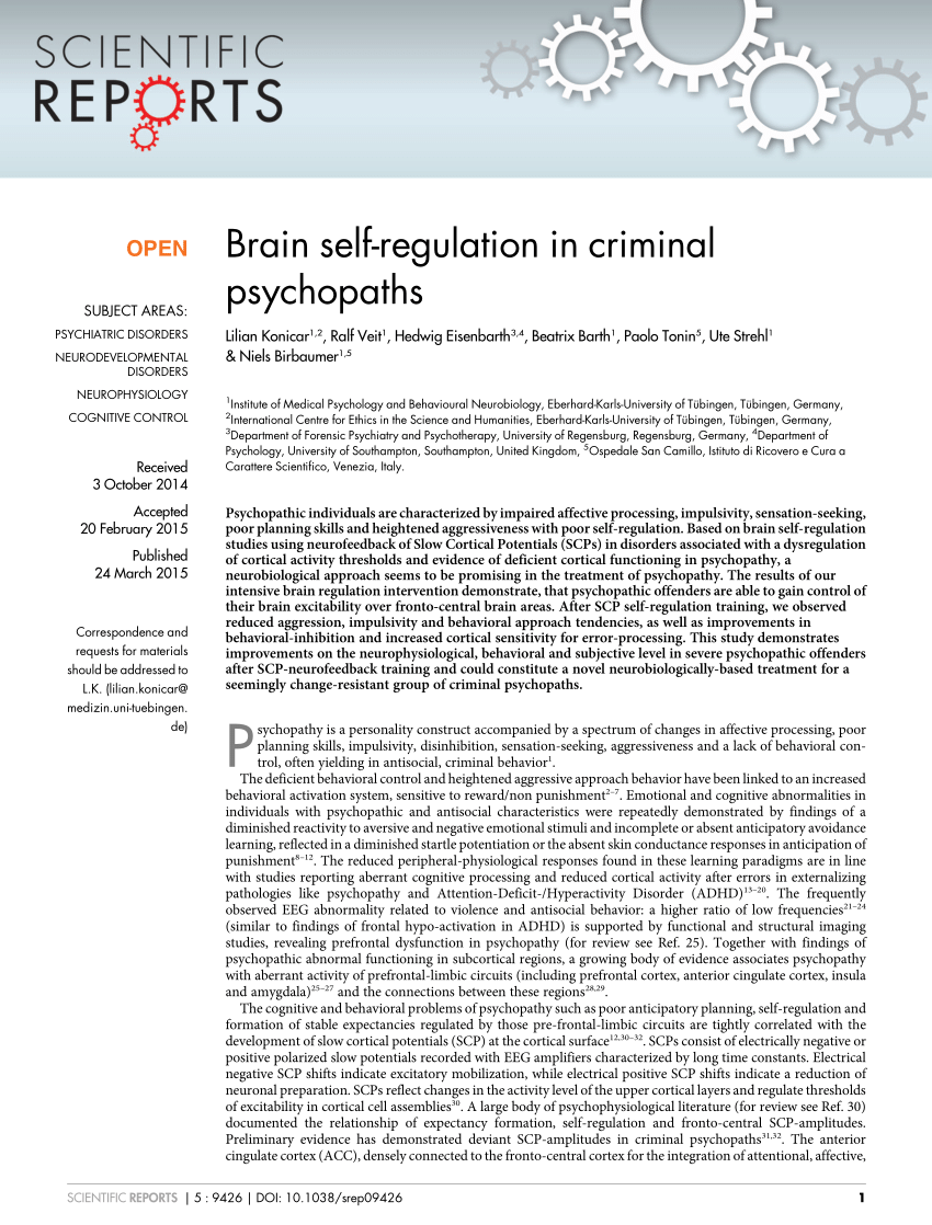 Brain self-regulation in criminal psychopaths