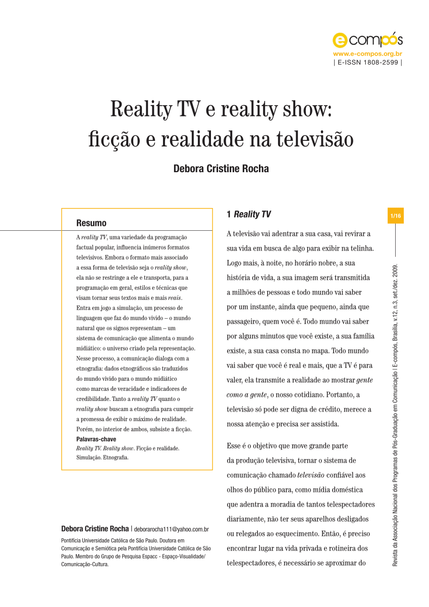 PDF) Reality TV e reality show, ficção e realidade na Internet